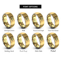 font options for inside engraving on gold & grey lotus india rings