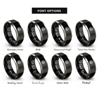 font options for inside engraving on black & silver lotus mandala rings