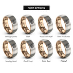 font options for inside engraving on rose gold & silver lotus mandala rings