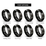 font options for inside engraving on black & grey lotus petal band rings