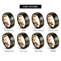 font options for inside engraving on gunmetal & rose gold love knot rings