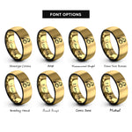 font options for inside engraving on black & gold lovebird heart rings