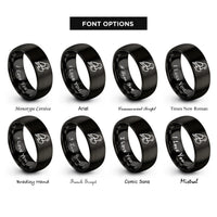 font options for inside engraving on black lovebird heart rings