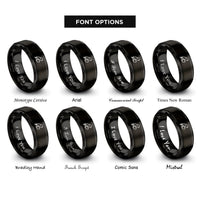 font options for inside engraving on black lovebird heart rings