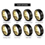 font options for inside engraving on black & gold lovebirds heart rings