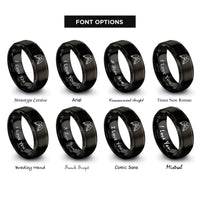 font options for inside engraving on black lovebirds heart rings