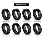 font options for inside engraving on black lovebirds heart rings