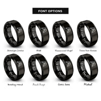 font options for inside engraving on black lovebirds heart rings