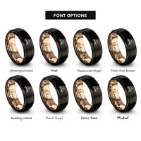 font options for inside engraving on black & rose gold lovebirds on branch rings