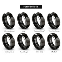 font options for inside engraving on black & gray low poly camouflage rings