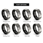 font options for inside engraving on black & silver low poly heart rings