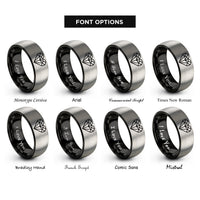 font options for inside engraving on black & silver low poly heart rings