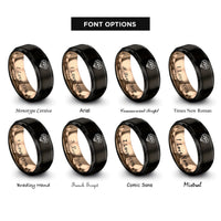 font options for inside engraving on black & rose gold low poly heart rings