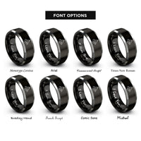 font options for inside engraving on black & silver low poly pyramid rings