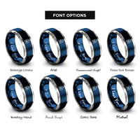 font options for inside engraving on blue & silver luggage tag airplane rings