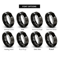 font options for inside engraving on black & grey lughnasadh wheat sheaf rings