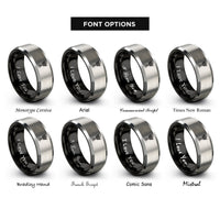 font options for inside engraving on black & gray lughnasadh wheat sheaf rings