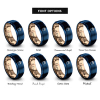 font options for inside engraving on blue & rose gold mac cheese cup rings
