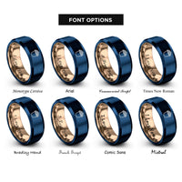 font options for inside engraving on rose gold & blue mac cheese cup rings