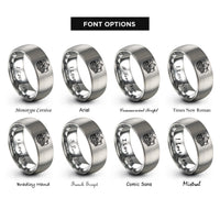 font options for inside engraving on gray machu picchu rings