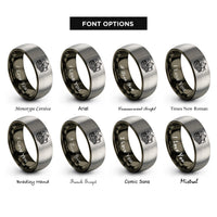 font options for inside engraving on gunmetal & gray machu picchu rings