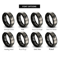 font options for inside engraving on black & gray machu picchu stamp rings