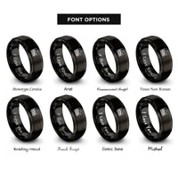 font options for inside engraving on black machu picchu stamp rings