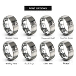 font options for inside engraving on gray machu picchu stamp rings