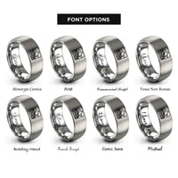 font options for inside engraving on gray machu picchu stamp rings