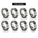 font options for inside engraving on gray machu picchu stamp rings