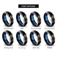 font options for inside engraving on black & blue & grey macro wet lens rings
