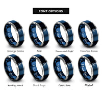 font options for inside engraving on blue & gray magnetic north symbol rings