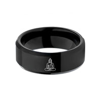 unique bridesmaid ideas – black tungsten buddha pose wedding band