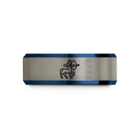 best friend present ideas – black & blue & gray tungsten sagittarius wedding band