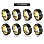 font options for inside engraving on black & gold mailbox heart rings