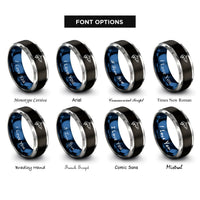 font options for inside engraving on black & blue & grey mako shark rings