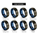 font options for inside engraving on gunmetal & blue mala beads tassel rings