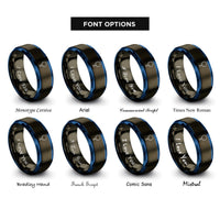font options for inside engraving on gunmetal & blue mala beads tassel rings