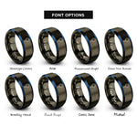 font options for inside engraving on gunmetal & blue mala beads tassel rings