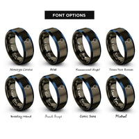 font options for inside engraving on gunmetal & blue mala beads tassel rings