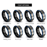 font options for inside engraving on black & blue & gray male runner rings