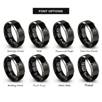 font options for inside engraving on black & gray mallets crossed pair rings