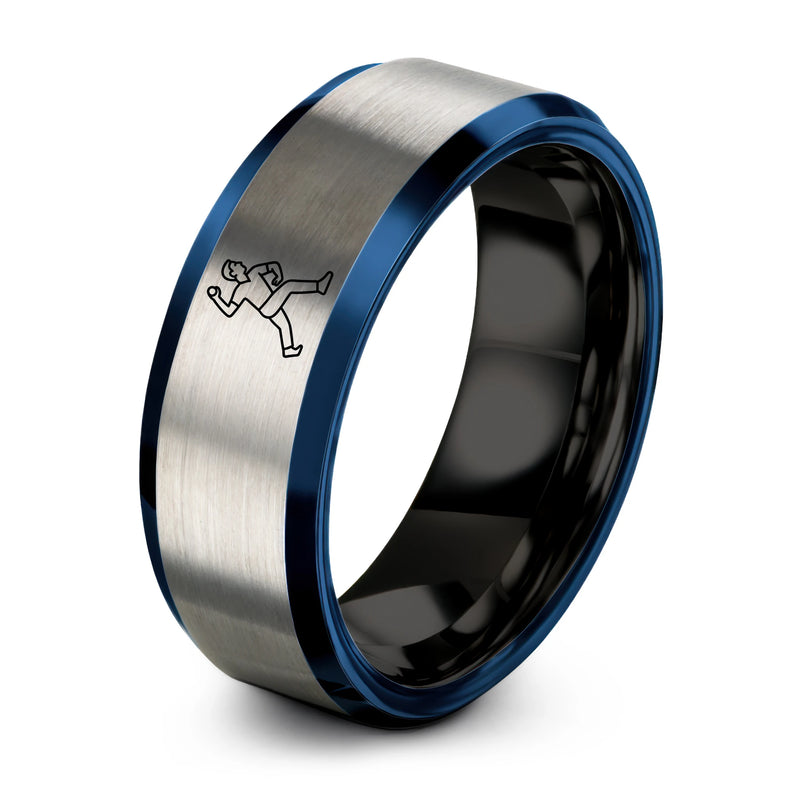 Cricket Bowler Delivery – Tungsten Wedding Band, 8 mm, Blue, Gray Comfort-Fit Unisex