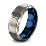 Man Gifts for Birthday – blue & grey tungsten cricket bowler delivery ring
