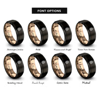 font options for inside engraving on black & rose gold mandala egg rings