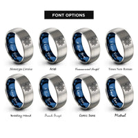 font options for inside engraving on blue & grey mandala eight petals rings