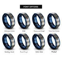 font options for inside engraving on blue & silver mandala eight petals rings