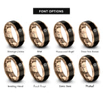 font options for inside engraving on black & rose gold mandala sun rings