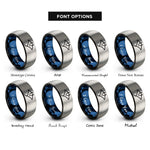 font options for inside engraving on black & blue & silver manta ray rings