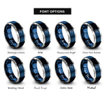 font options for inside engraving on blue & silver manta ray surf rings